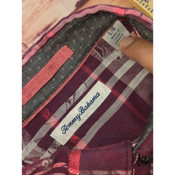 Tommy Bahama Mens Silk Blend Button-Up Shirt Large Burgundy Floral Long Sleeve - Picture 5 of 7